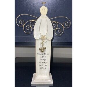 Angel Home Decor Collectible White Washed Wood Gold Metal